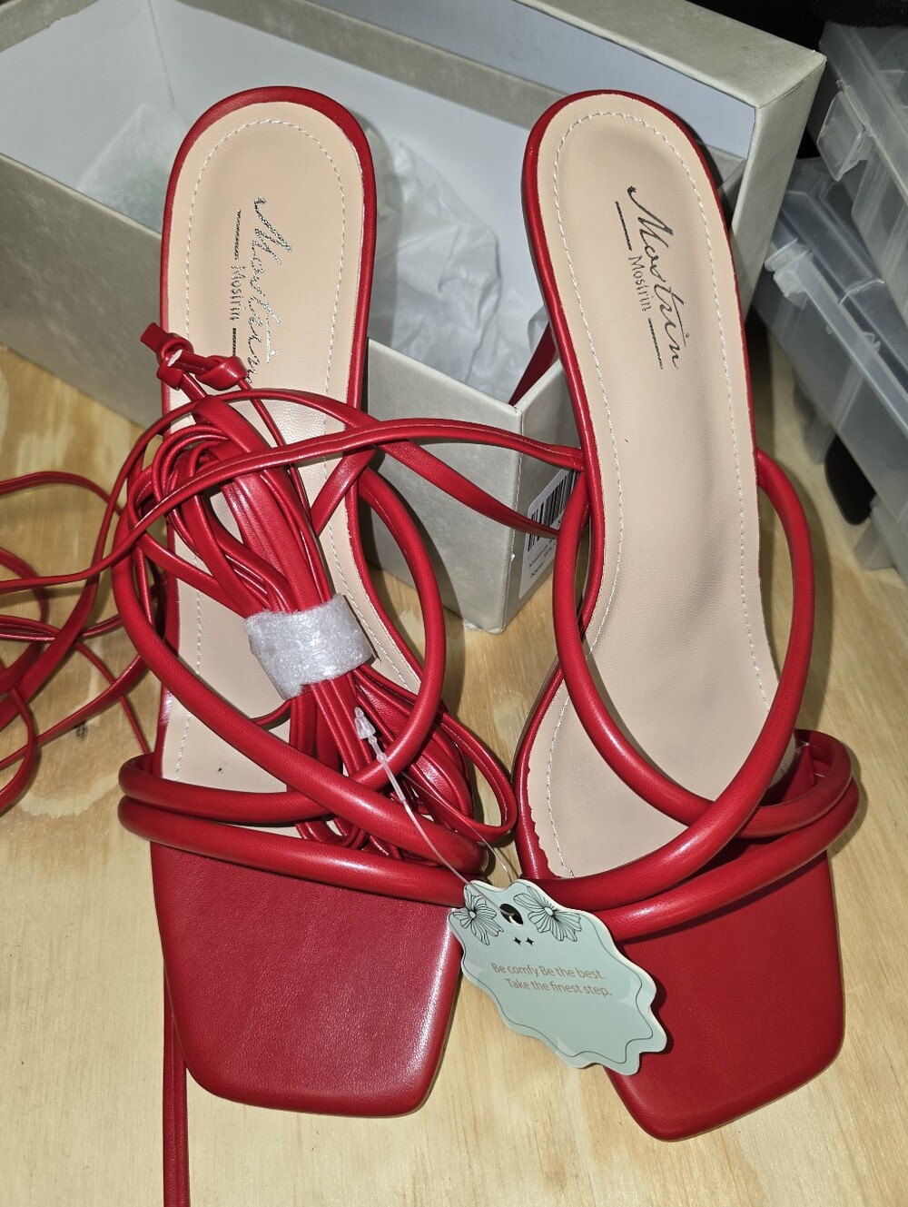 Mostrin Red Strappy Stiletto Heels Sandals Size 9.5 NWT